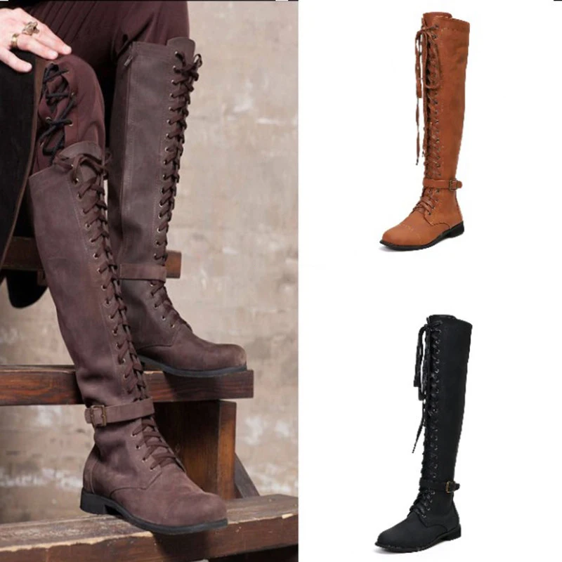 Женская прогулочная обувь; высокие сапоги; женские высокие сапоги-трубы в стиле ренессанса; Уличная обувь; большие размеры