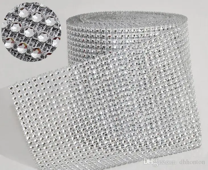 4.75" x 10 Silver Crystal Ribbon Yard DIAMOND MESH WRAP ROLL SPARKLE RHINESTONE 
