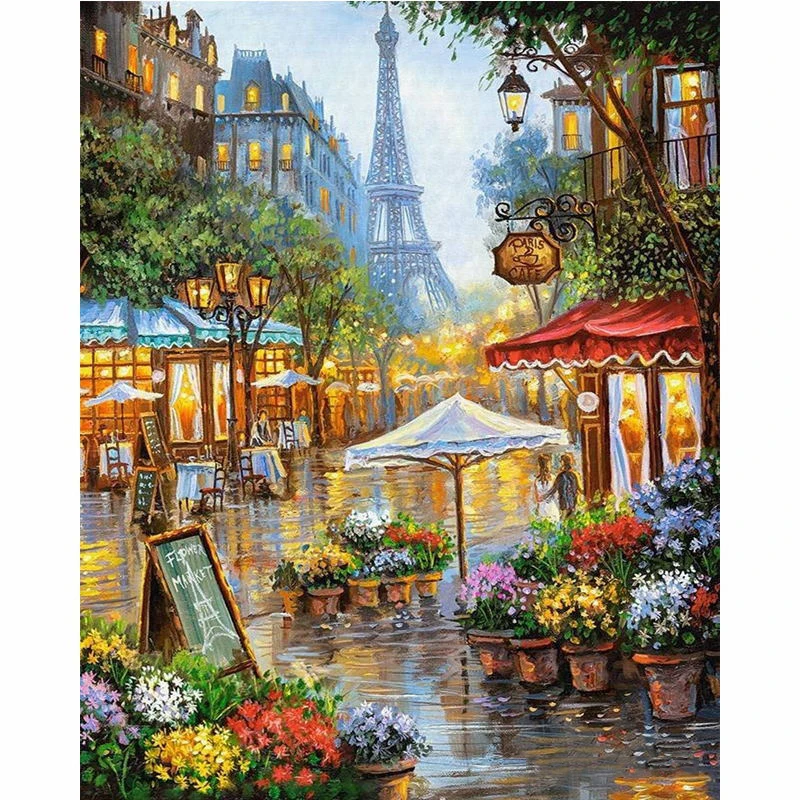 Парижский пейзаж DIY живопись по номерам Акриловая живопись на стене рисунок Раскраска по номерам современная картина домашний декор - Цвет: Многоцветный