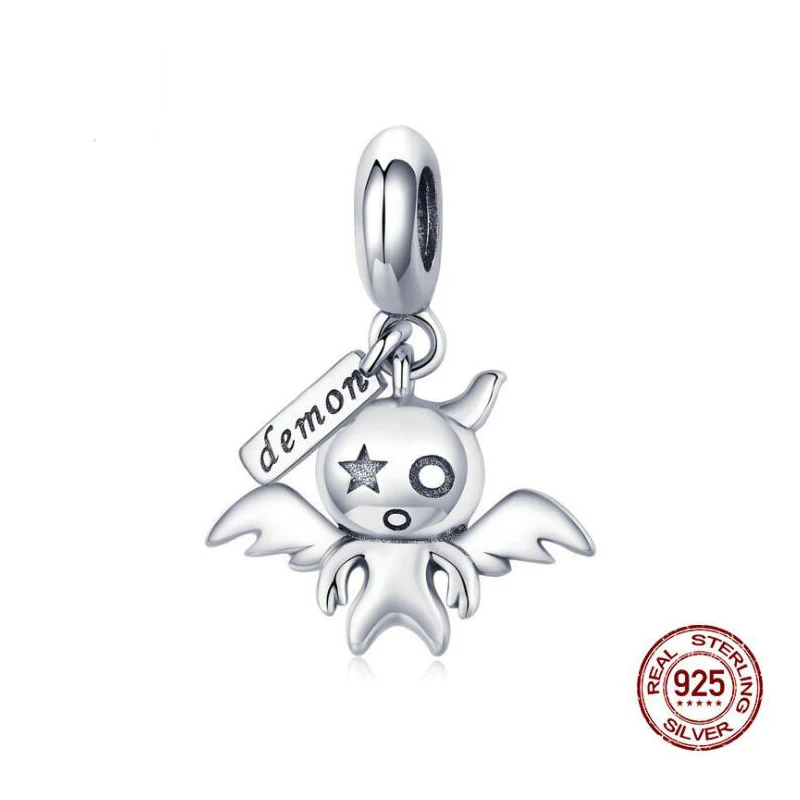 

The Christmas DEALS 100% 925 Sterling Silver Cute Demon Pendant Fit Necklaces Bracelet for Women Fine Jewelry Gifts