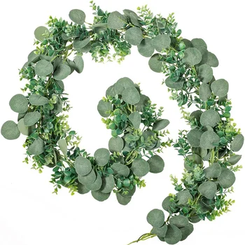 

6.5Ft Artificial Eucalyptus Leaves Twined Garland Faux Silver Dollar Eucalyptus Plants String for Greenery Decoration