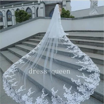 Белые кружевные Длинные свадебные венки длина собора 3 м с расческой Фата невесты