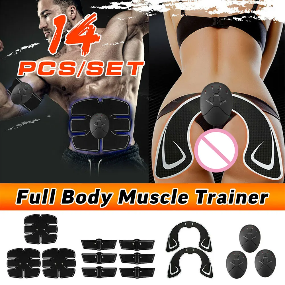 

14pcs Unisex Wireless Fitness Stickers Massager Full Body Abdominal Training Electric Butt Lifting EMS Muscle Stimulator Set