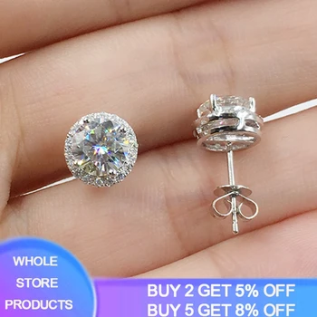 

With Certificate Luxury Female Small Round Lab Diamond Earrings 100% Real 925 Sterling Silver Earrings For Women Stud Earrings