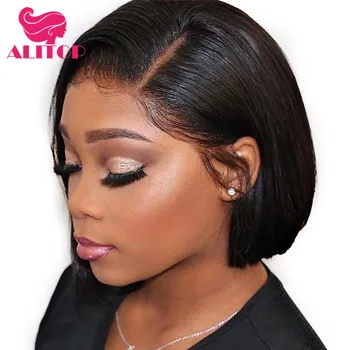 

ALIRULER 13x6 Straight Bob Wig Short Lace Front Human Hair Wigs 150% Density Pre Plucked with Baby Hair Brazilian Remy Hair Wig