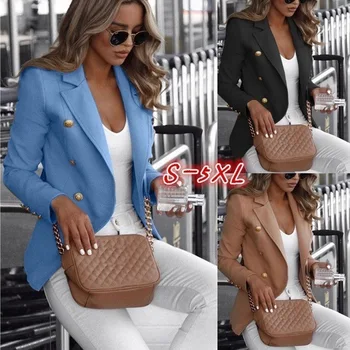 

5XL Plus Size Women's Casual Jacket Long Sleeve Fashion Loose Double-Breasted Solid Color Stand Collar Small Suit Women