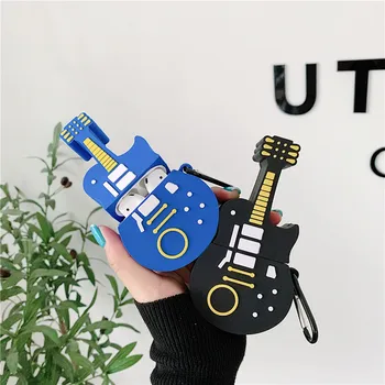 

3D Rock Guitar For AirPod 2 Case Cute Cartoon Violin Silicone Earphone Case For Apple Airpods 1 Case Cover Funda with Keychain