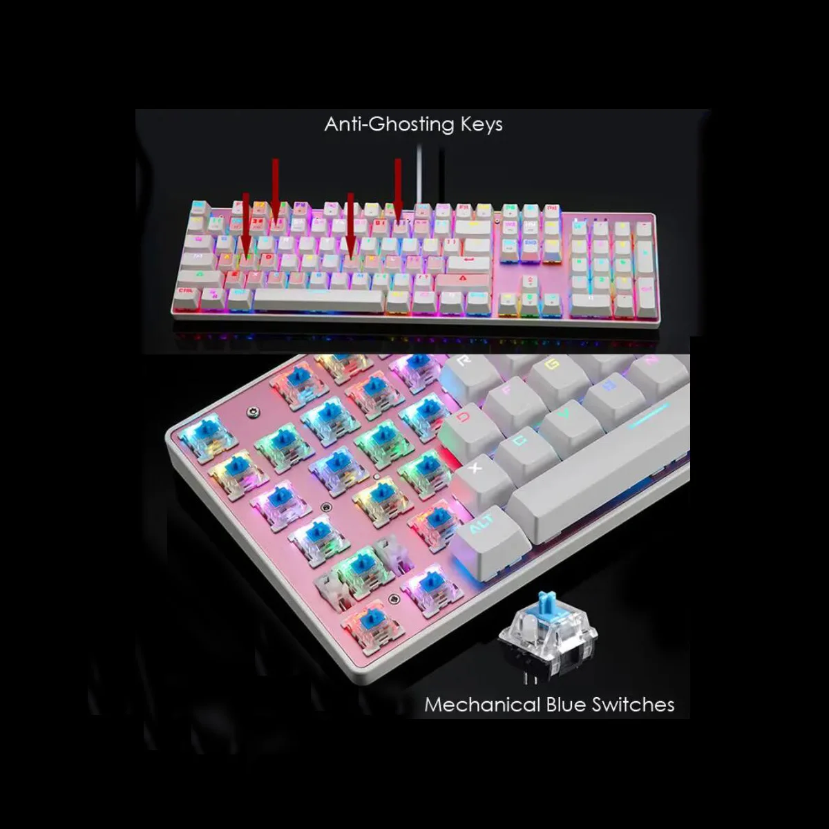 MOTOSPEED CK104 104 Key Gaming Keyboard Outemu Blue Switch USB Wired Colorful LED Backlit RGB Anti Ghosting For Computer Gamer