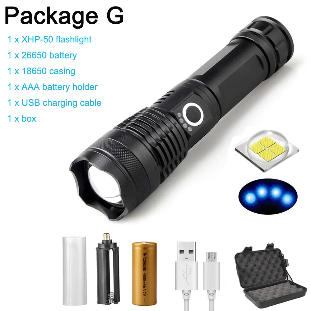 

5000LM XHP70 LED Flashlight Ultra powerful XHP50 flashlight Zoom USB flashlight 18650 26650 flashlight hunting lamp rechargeabl