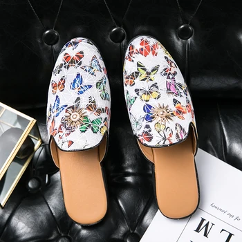 

Popular Man Pu Leather Casual Sneakers Half Drag Men Slip On Shoes Black Youth Casual Shoes Comfortable Half slippers For Men