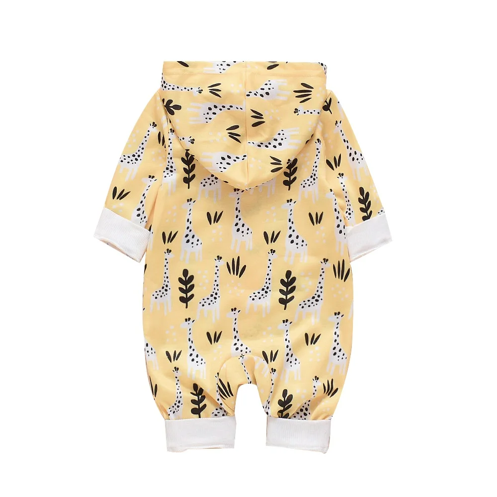 Новые детские хлопковые комбинезоны с длинными рукавами и принтом жирафа для новорожденных мальчиков и девочек, теплые весенне-осенние повседневные Комбинезоны