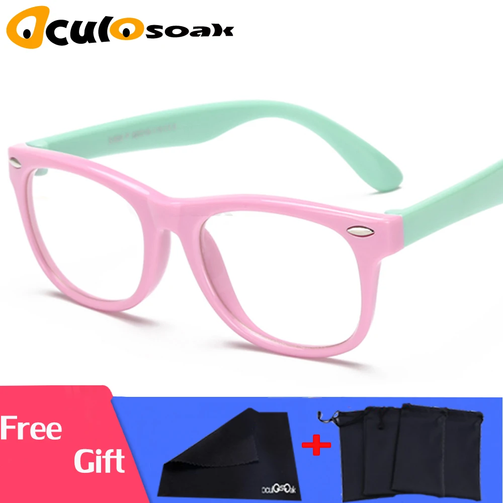 pink green Безопасный силиконовый Дети прозрачные очки для мальчиков и девочек очки с гибкой оправой оправа для детских очков оправа для корригирующих очков для детей - Цвет оправы: pink green
