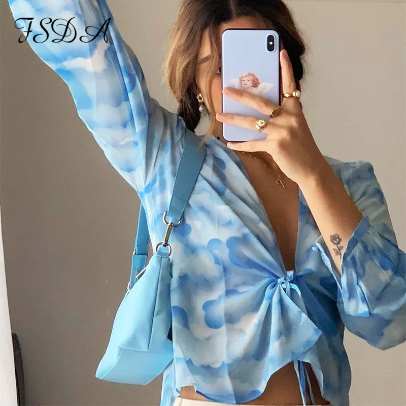 Женский укороченный Топ с длинным рукавом FSDA повседневный винтажный топ