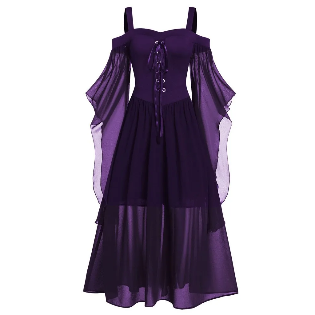 Feitong женское платье Vestidos осень плюс размер готическое платье с открытыми плечами и рукавом-бабочкой на шнуровке на Хэллоуин ropa mujer