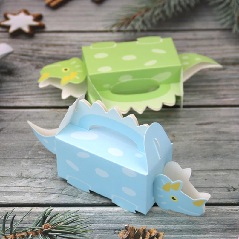 

50pcs Green Blue Dinosaur Animal Candy Box Favors And Gift Boxes DIY Paper Bags Baby Shower For Kids Birthday Party Decoration