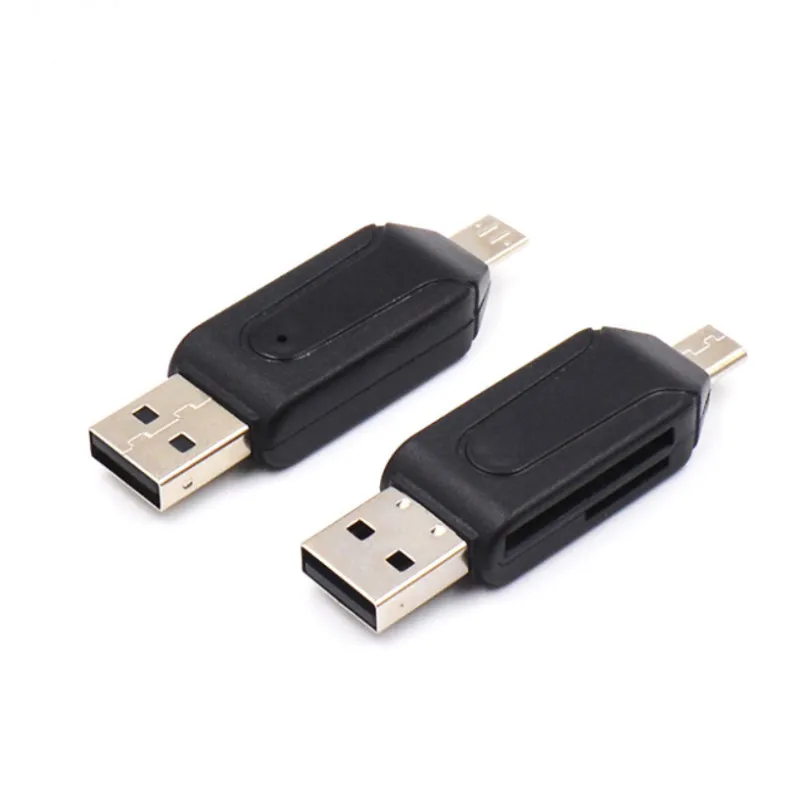 Многофункциональный 2 в 1 USB OTG кард-ридер Универсальный Micro USB OTG TF/SD кард-ридер телефонные удлинители Micro USB OTG адаптер - Цвет: Black 1pc