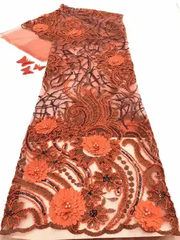 

2020 Hot Sale African Lace Fabric High Quality 3d French Nigerian Tulle Lace Fabric Sequins Fabric For African Bridal Lace