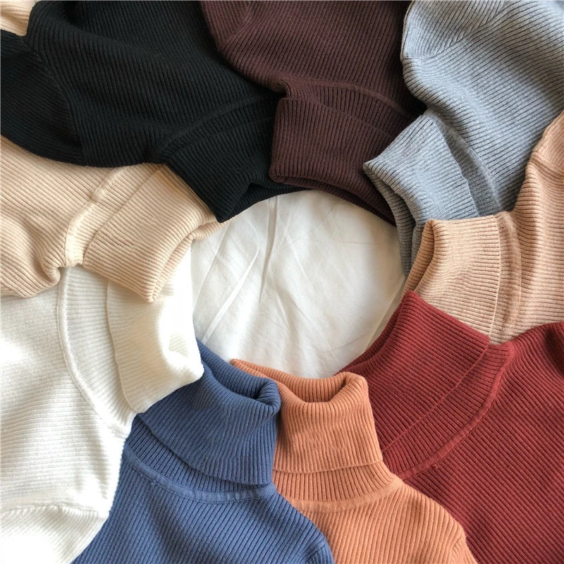 Turtleneck Knitted Pullovers Jumper Sweater Tops Winter Za Pull col roul Women Clothes Long Sleeve Elasticity Solid Color Trui | Женская