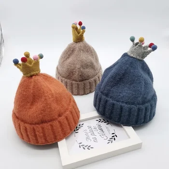 

Boys Girls Cute Autumn Winter Warm Kids Baby Crown Design Hats Wool Hemming Caps
