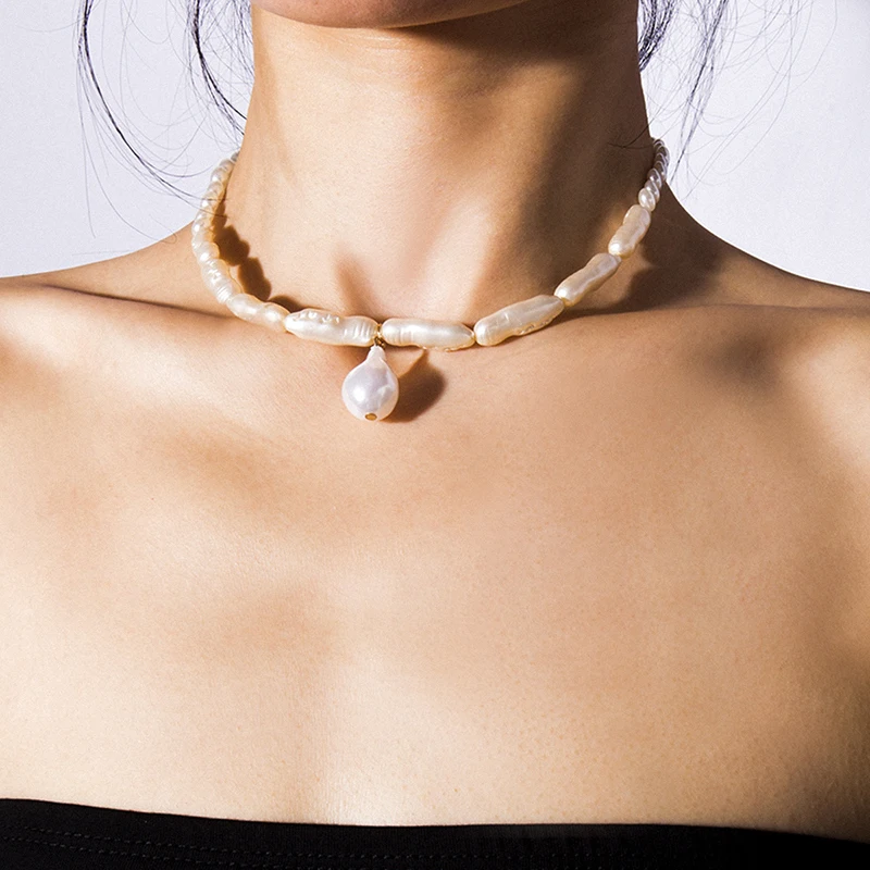 

Simple Trendy Pearls Pendant Necklace Women Geometric Collares Gothic Kolye Jewelry Choker Bijoux Femme Chain Necklaces Chockers