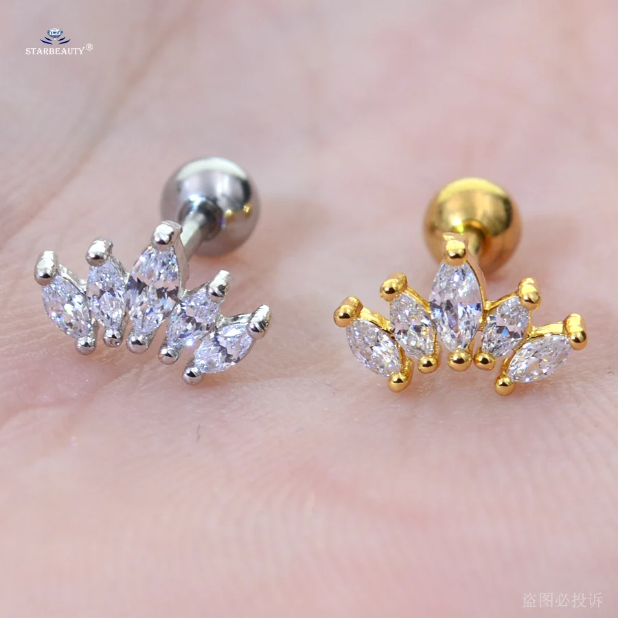 14k Gold 6 Gem tiara conch tragus helix lobe piercing jewellery Jewellery Earrings Cluster Earrings flat 