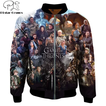 

2019 Fashion Men's bomber jackets Movie Game of Thrones All characters Printed 3d Zipper Long Sleeve Pullover Unisex Streetwear