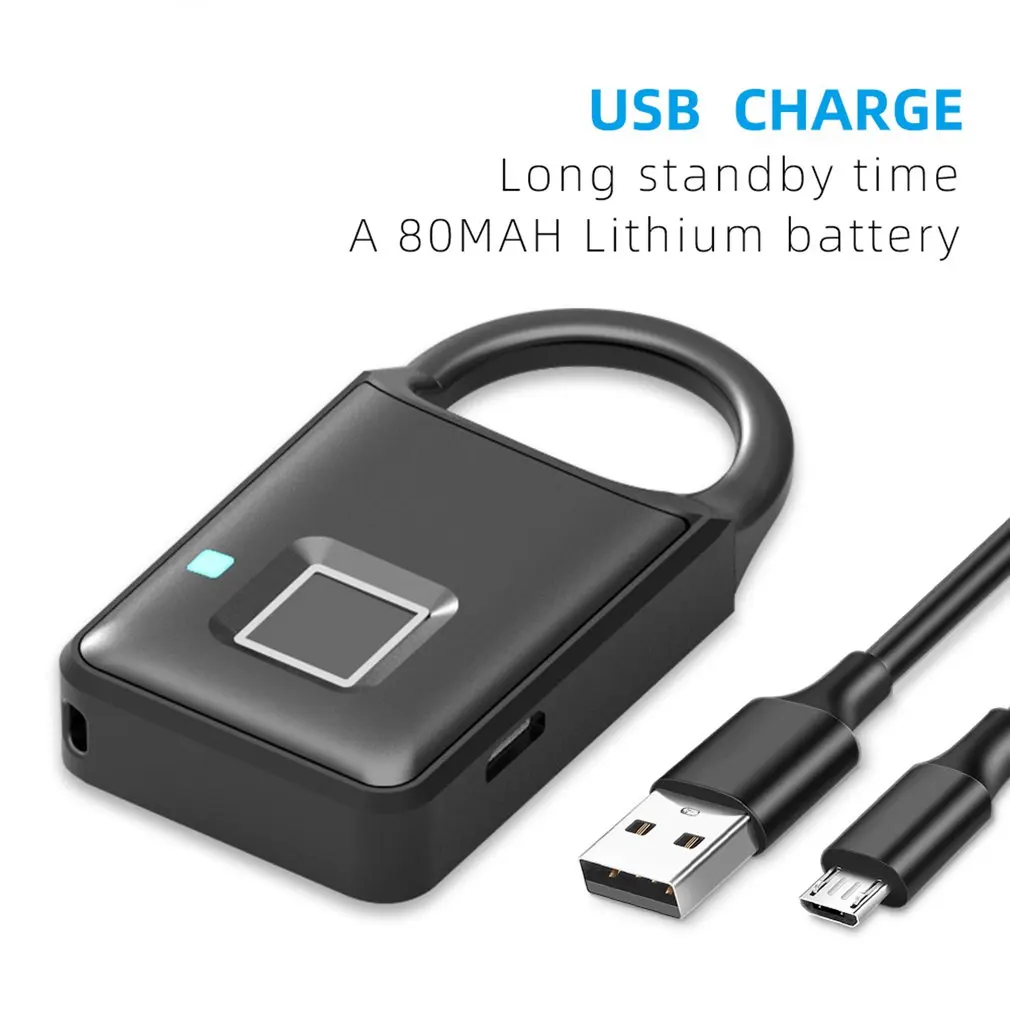 

P50 Smart Fingerprint Padlock Keyless USB Rechargeable Quick Unlock Door Lock Zinc alloy Metal Self Developing Chip