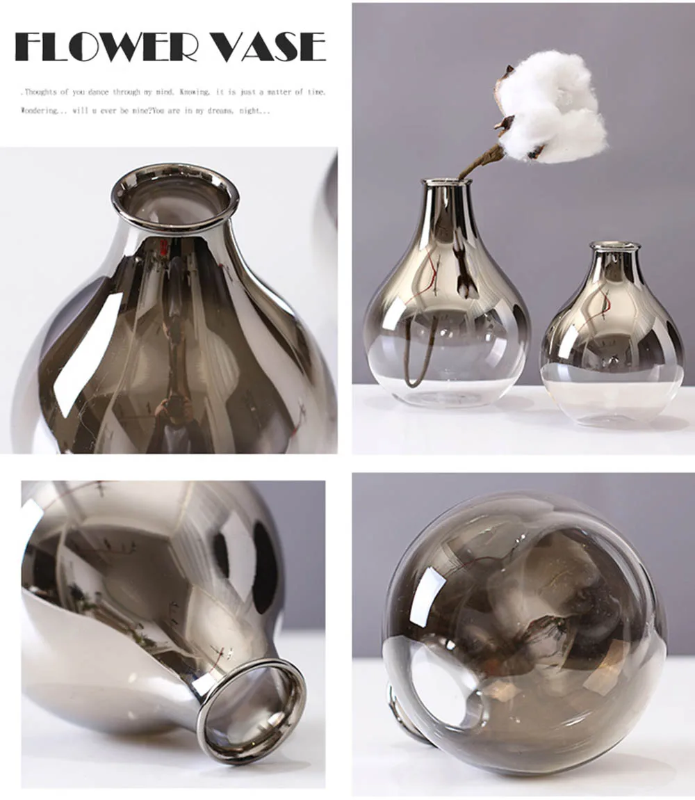 Nordic Glass Vase Silver Gradient Dried Nordic Flower Vase Decoration Home Decoration Plants Pots Furnishing Christmas Gift 6