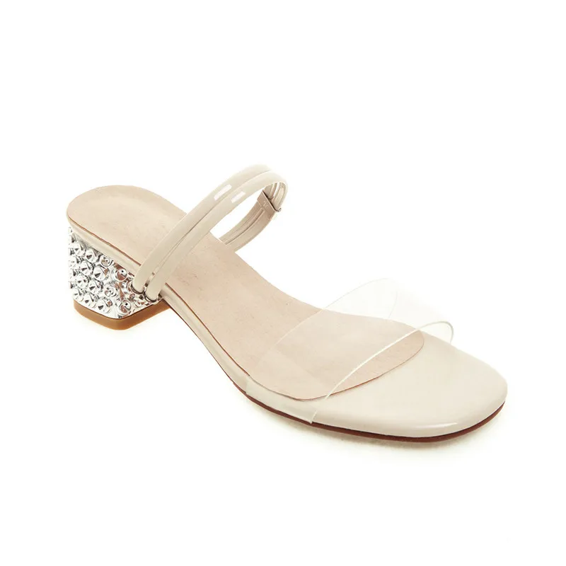 Transparent Beige B2-14; размеры 32-43; модные женские шлепанцы с блестками; женские летние блестящие вечерние шлепанцы; женская обувь на толстом каблуке; женская обувь для отдыха - Цвет: Transparent Beige