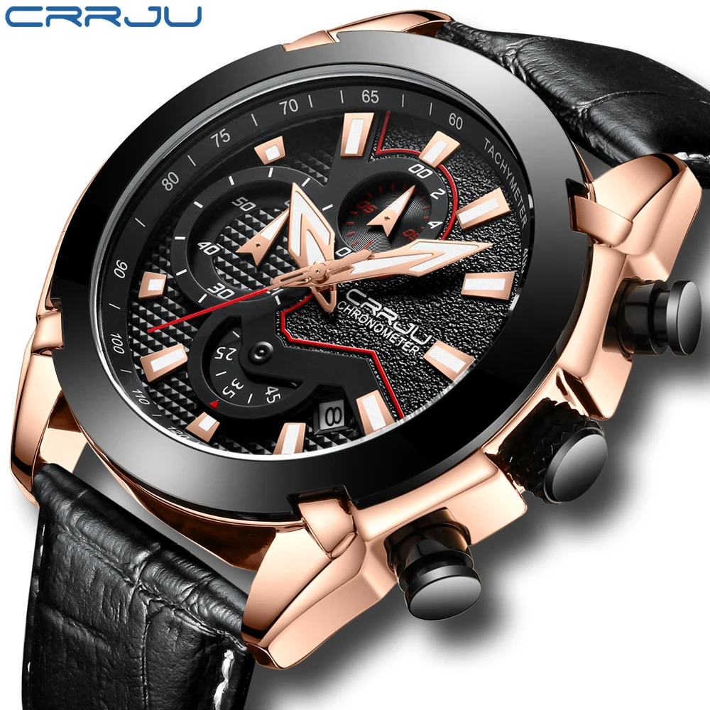 

CRRJU Fashion Mens Watches Luxury WristWatch Quartz Clock Blue Watch Men Waterproof Sport Chronograph Relogio Masculino