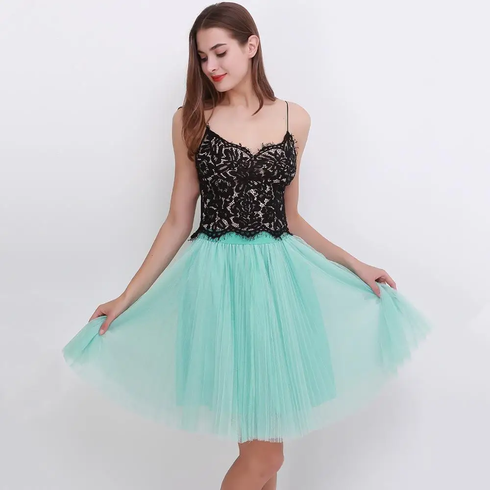 mint green Тюлевая юбка s Женская Черная серая белая взрослая Тюлевая юбка эластичная высокая талия плиссированная юбка миди - Цвет: mint green