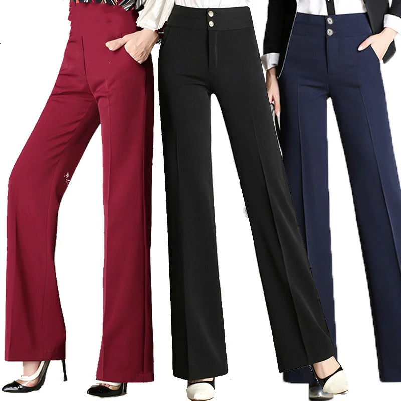 Women high waist office work trousers plus size 4XL ladies wide leg pants  female soft long formal trousers calcas feminina|Pants & Capris| -  AliExpress