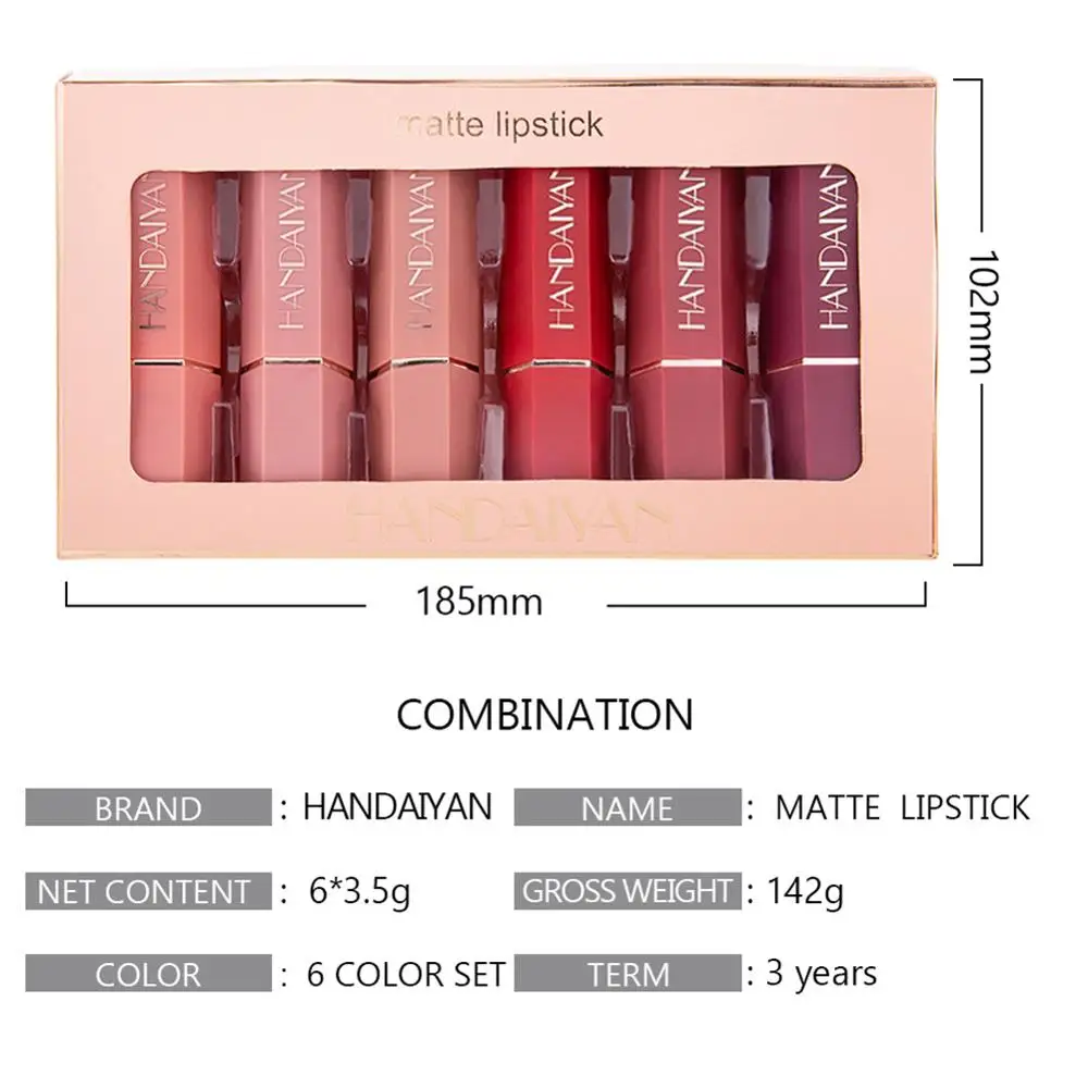 6-Color Lipstick Makeup Set Matte Portable Lip Set Non-greasy Waterproof Long Lasting Make Up Red Lip Gloss Lip Makeup Lip Stick