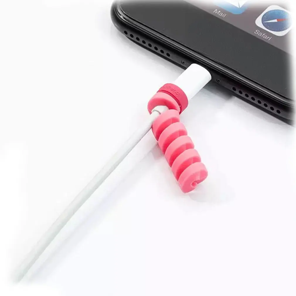 4pcs Data Cable Protector Spiral Protective Cover Silicone Mobile Phone Original Charging Cable Anti-fracture Cover