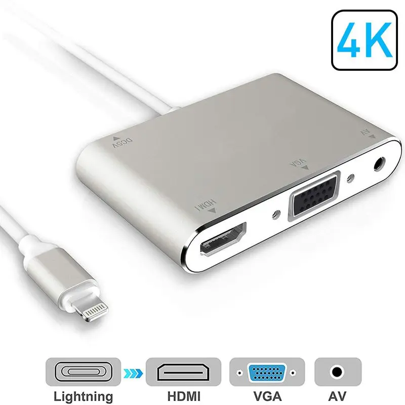 Док станция 4 в 1 с Lightning на HDMI VGA AV адаптер HD 1080P для IPhone Xs MAX XR X 8 7 6 Plus iPad Mini Air к ТВ