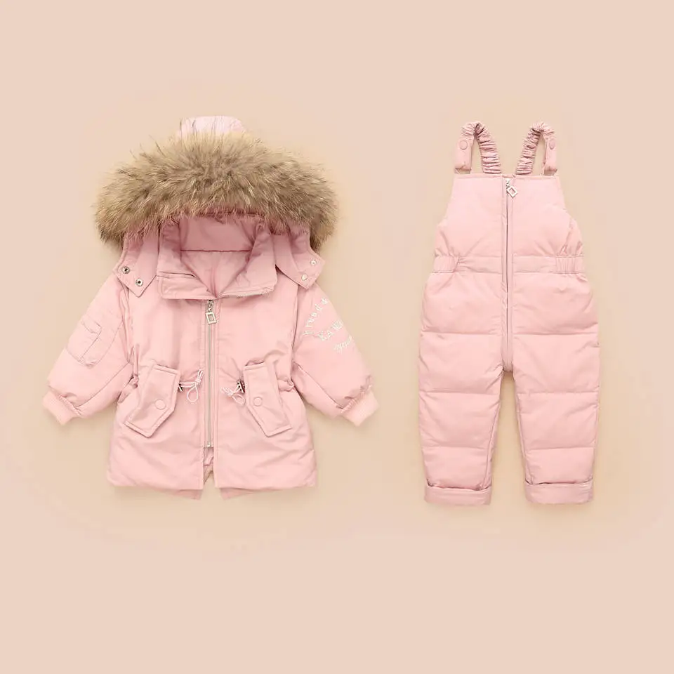 Зимняя детская одежда комплект-30 градусов новая теплая куртка-пуховик+ комбинезон для маленьких мальчиков куртка-парка с натуральным мехом для детей ясельного возраста девочки; Дети Лыжный костюм