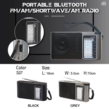 

Portable Bluetooth FM/AM/Shortwave/AM Radio Rechargeable Battery Adjustable Volume Support USB/TF/AUX