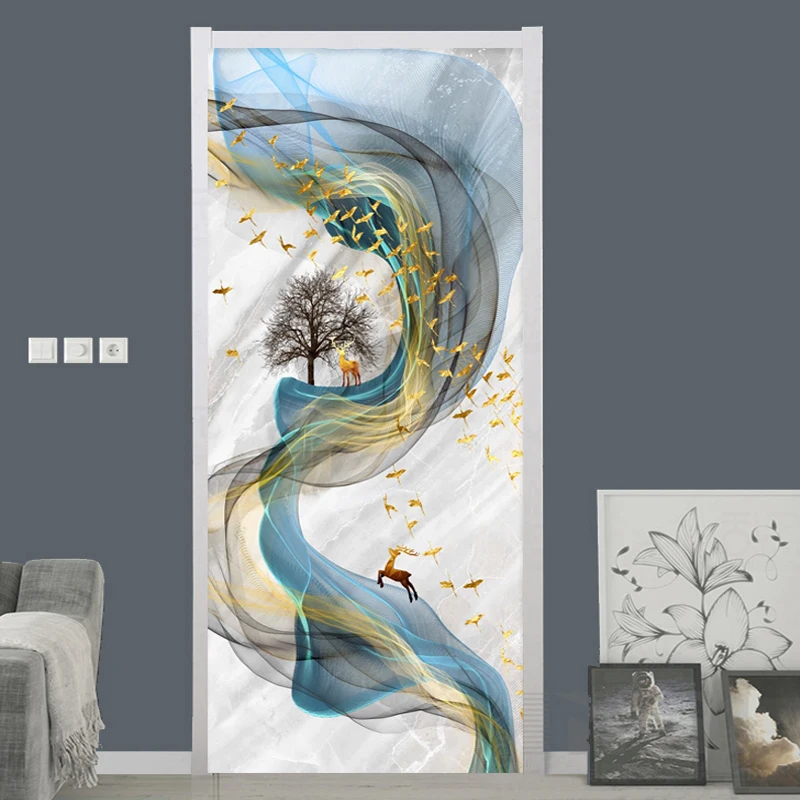 ПВХ самоклеющиеся водонепроницаемые дверные стикеры 3D стерео Абстрактные Художественные линии мраморные обои для гостиной спальни домашний декор дверная паста
