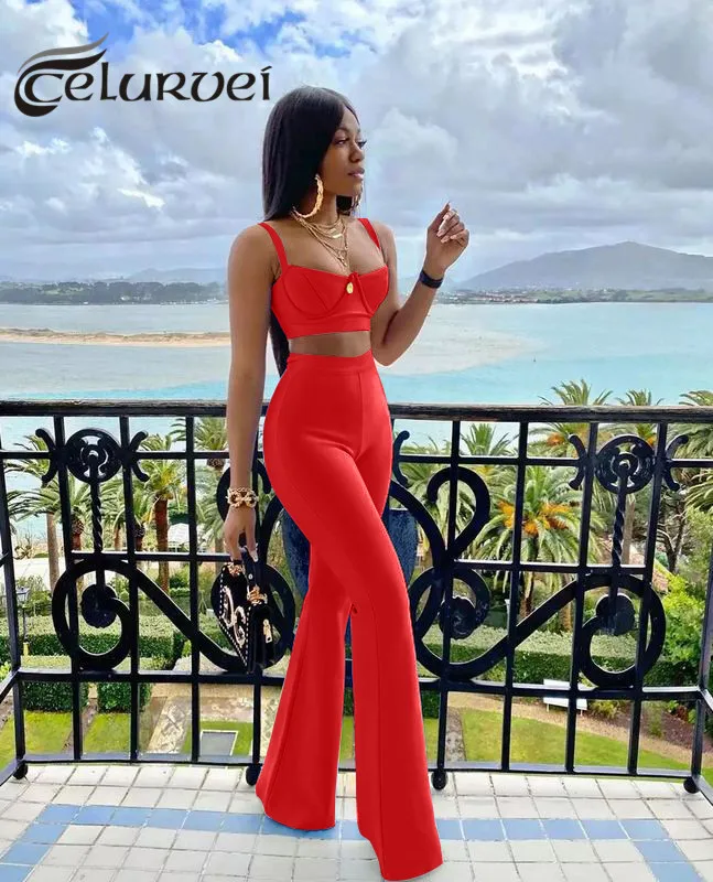 High Waist Flared Trousers Pants Set 