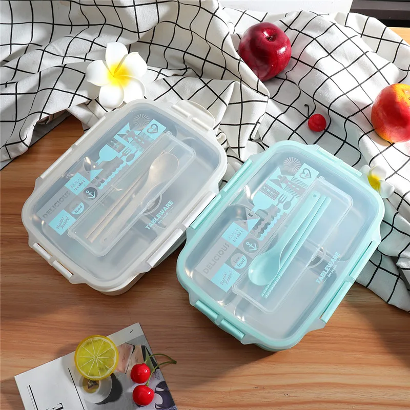 

304 Stainless Steel Three Grid Lunch Box With Spoon Chopsticks Tableware Container Food Container Lunch Storage Box