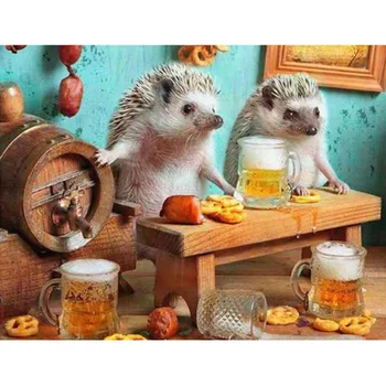 

5D Diamond Painting Hedgehog Beer Animal Full Round Drill Mosaic Rhinestone DIY Diamond Embroidery Crystal Cross Stitch Wall Art