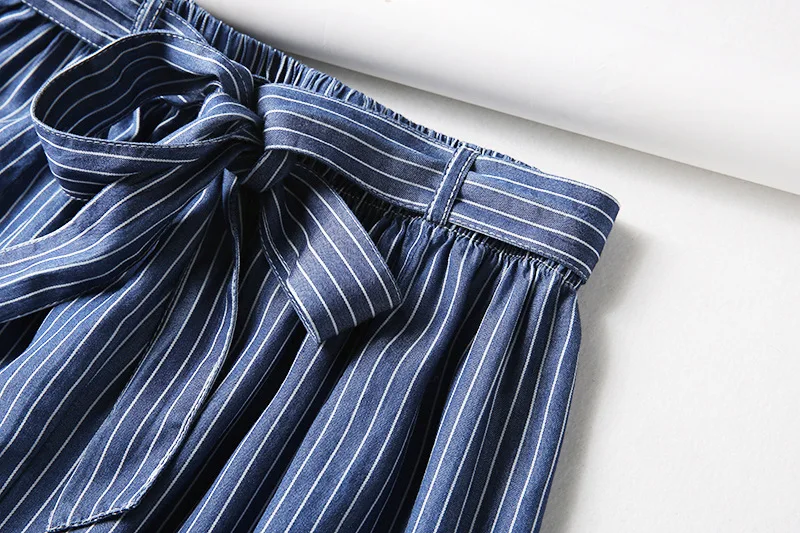 New Summer Women Elastic Hight Waist Jeans Bow-striped Denim Wide Leg Pants Ankle Length Pants Boyfriend Jeans for Women