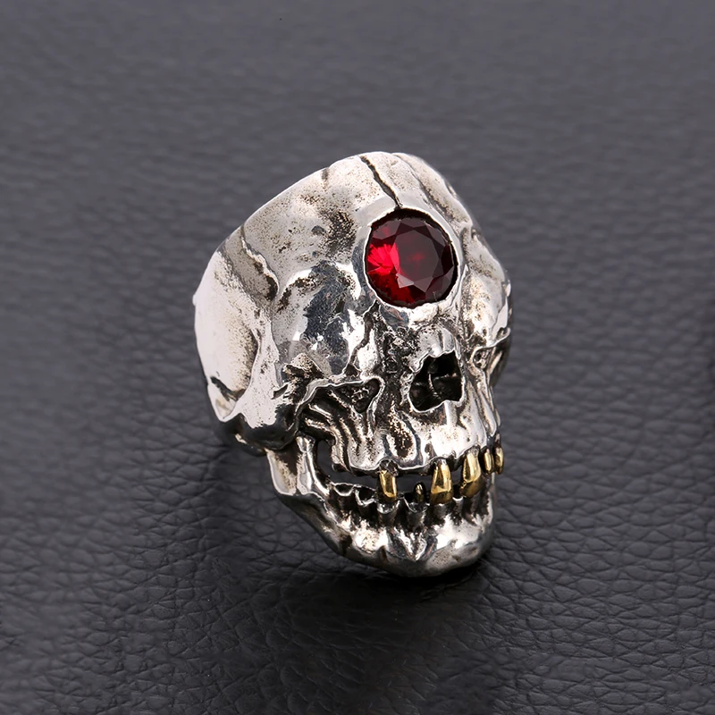 HNSP кольцо с Одноглазым черепом для мужчин, индивидуальное панк готическое ювелирное изделие, мужские кольца на палец 7-14 больших размеров - Цвет основного камня: Красный