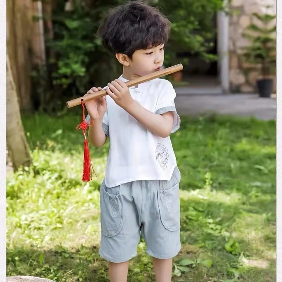 New 2019 Children's Summer China Style Boys Clothes Set Cotton Short Sleeve Shorts Suits Clothing Baby Casual Sport Suit |