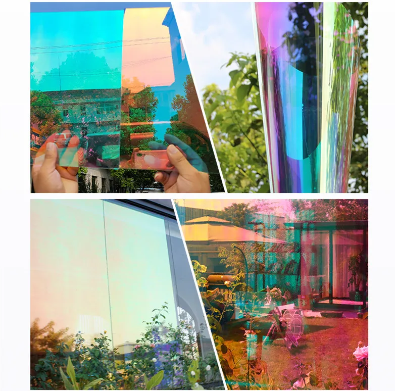 

SUNICE self-adhensive transparent holographic iridescent dichroic rainbow window sticker film for christmas decoration 0.9*10m