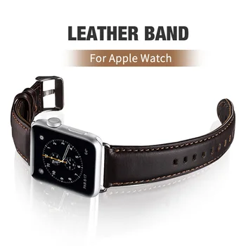 

Woman Man Bands for Apple Watch 44mm 42mm 40mm 38mm Genuine Leather Replacement Strap for iWatch Series 5 4 3 2 1 Silver Buckle