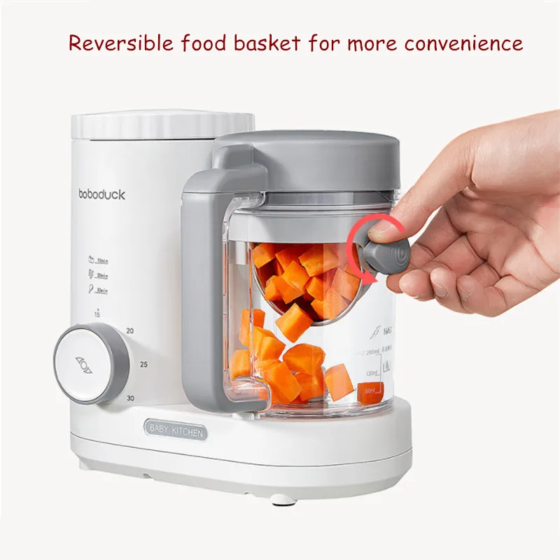 Smart Electric Baby Food Maker with Reversible Food Basket Integrated Baby Food Steamer Blender Micro-Stir Baby Food Processor