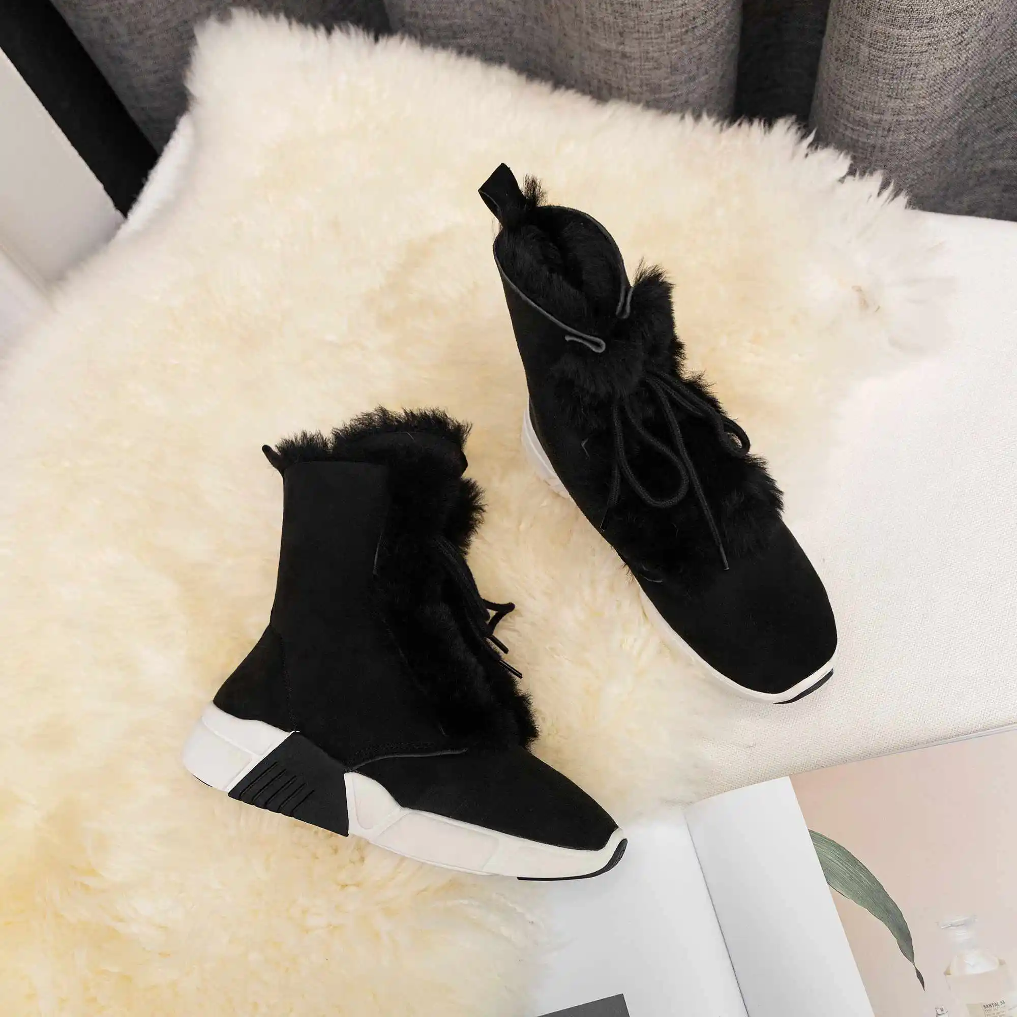 Роскошные Брендовые ботильоны; милые женские теплые зимние ботинки на меху; новые зимние ботинки на шнуровке; bottes femme
