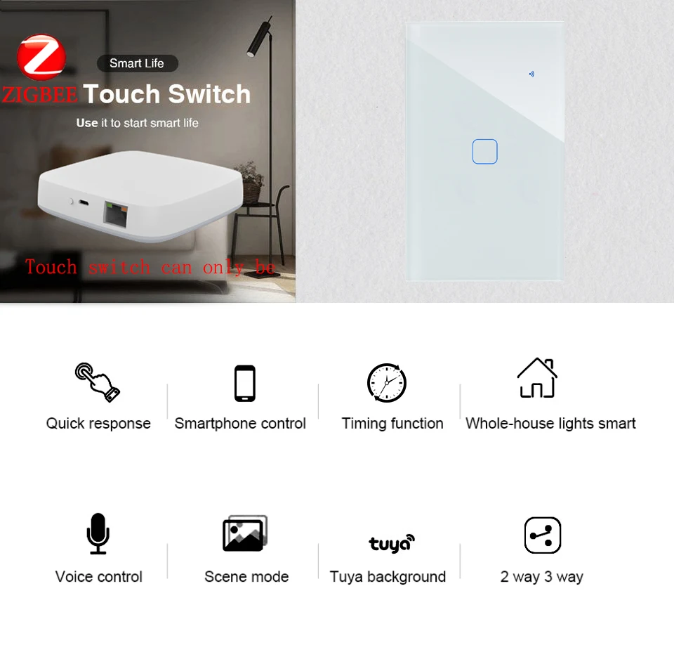 1234 Gang 2/3Way WiFi Touch Switch AC 100v220v Wall Light Switch Smart Home Zigbee Wireless Remote Control Tuya App US Standard smart switch smart light switch wireless remote control switch