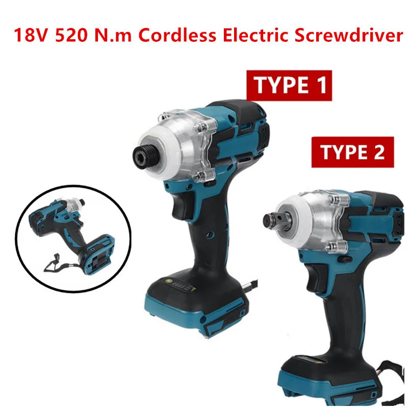 

18V 520N.m Cordless Electric Impact Wrench Brushless Electric Wrench Power Tool Rechargeable Wrench LED Light For Makita Battery